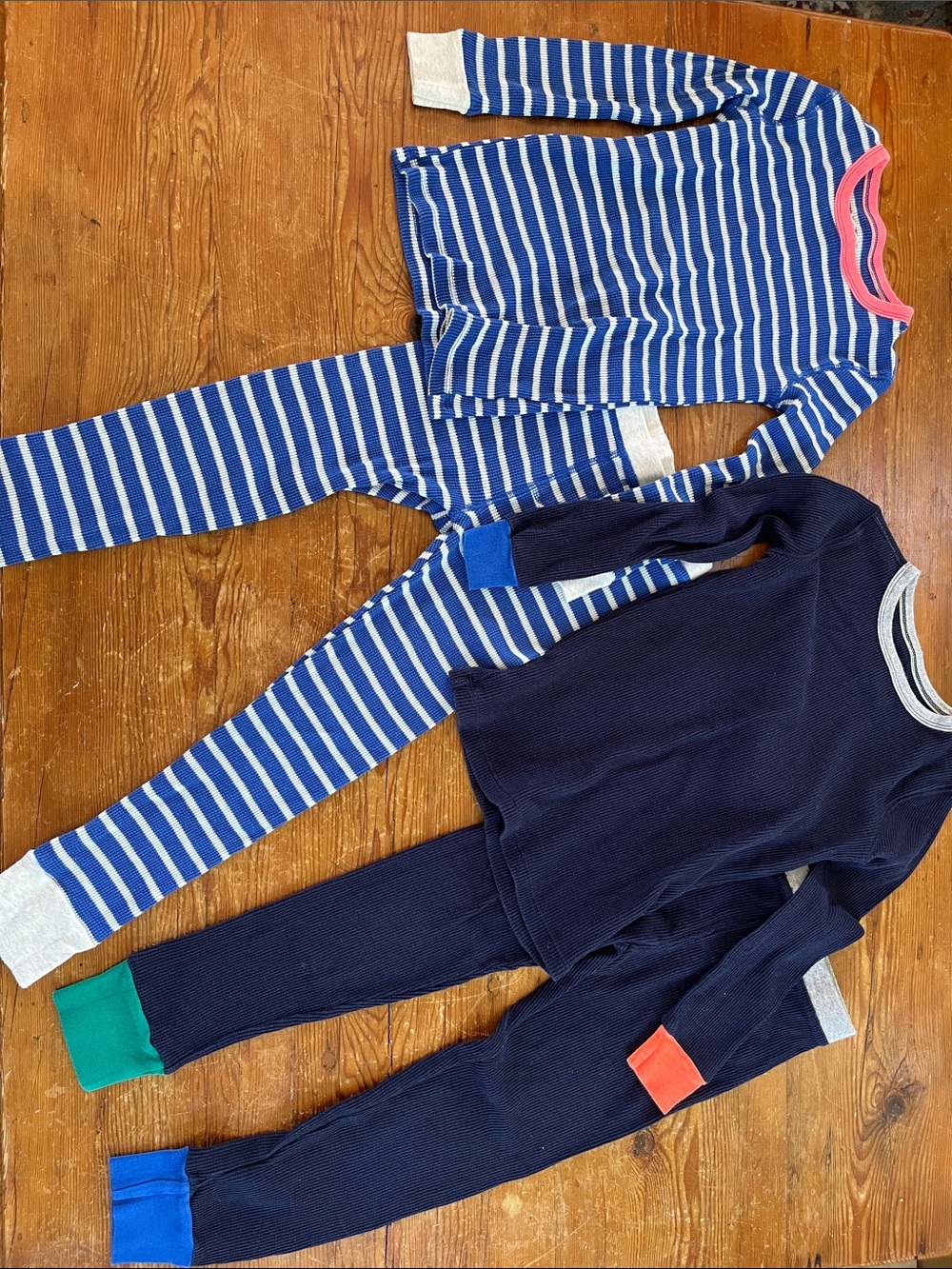 Crewcuts Kids Blue Striped and Navy Matching Pajama Sets with Colorful Cuffs